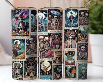 Sarcastic Funny Skeleton Tarot Cards Tumbler Wrap png Swearing Witchy Skeleton 20oz Skinny Straight Tumbler Wrap Sublimation Design Funny