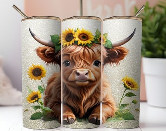 Baby Highland Cow 20 Oz Skinny Tumbler Sublimation Design Digital ...