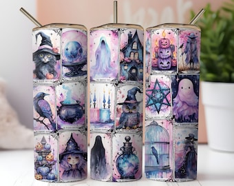 pastel halloween Tarot Cards Tumbler Wrap,Celestial tumbler png,Witchy Vibes Celestial 20oz Skinny Straight Tumbler Wrap Sublimation Design
