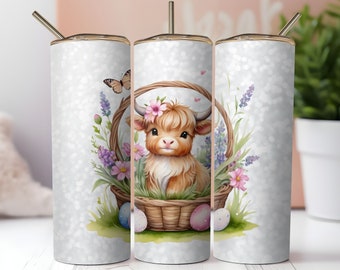 Highland Cow Pasen Tumbler Wrap, Highland Cow Happy Easter Day Tumbler Wrap, 20 oz Tumbler PNG-sublimatieontwerp, Egg Easter Tumbler Wrap