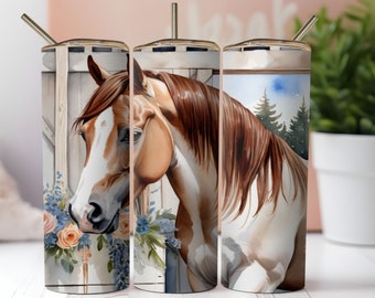 Floral Boho Horse 20 Oz Tumbler Wrap, Tumbler PNG, Digital Download