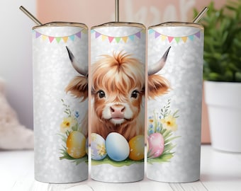 Highland Cow Pasen Tumbler Wrap, Highland Cow Happy Easter Day Tumbler Wrap, 20 oz Tumbler PNG-sublimatieontwerp, Egg Easter Tumbler Wrap