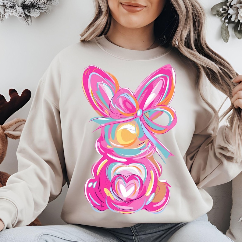 Noeud coquette lapin png, lapin coup de pinceau pâques png, lapin rose png, png pâques png pâques rétro, png, pâques filles png, pâques preppy png image 5