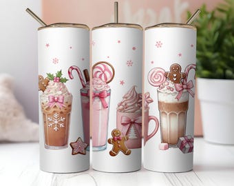 Feliz Navidad png, envoltura de vaso de 20 oz png, café navideño png, árbol de navidad png, navidad rosa png, navidad retro png, ambiente navideño