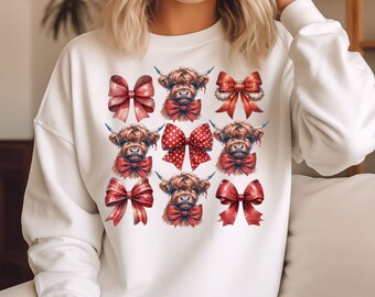Christmas coquette highland cow png, western christmas png, highland cow png, Merry xmas png, coquette png, Aesthetic christmas png