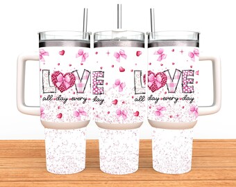 40 oz Girly Heart Tumbler Wrap Valentijnsdagcadeau, roze valentijnskaars hart de hele dag elke dag liefde, liefde 40 oz Tumbler Wrap png