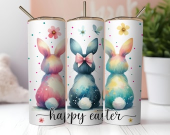 Happy Easter Bunny Tumbler Wrap PNG, Coquette Easter Bunny Png 20oz Skinny Sublimation Tumbler Design, Brushstroke Easter Png  Retro Easter