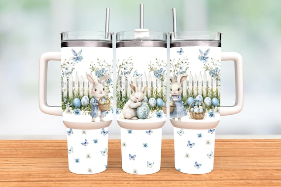 Pastel Blue Easter Bunny Tumbler Wrap Happy Easter 40oz Quencher tumbler wrap Retro Easter Png 20oz Skinny Easter Tumbler Cute EasterTumbler