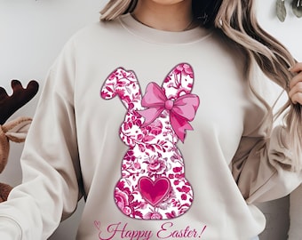 Conejito chinoiserie floral rosa PNG, Feliz Pascua PNG, Conejo de Pascua rosa PNG, Gran Pascua Milenaria PNG, Coqueta de Pascua PNG