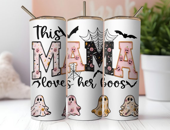 Mama Halloween Tumbler Wrap PNG, 20oz Skinny Tumbler Sublimation,Pumpkin Ghost Tumbler PNG,Spooky Season Tumbler, Spooky Mama, Witch Tumbler
