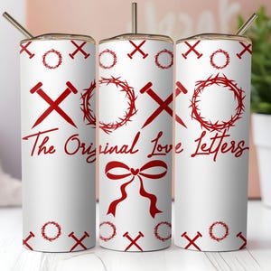 XOXO las cartas de amor originales png, espinas de San Valentín png, envoltura de vaso de 20 oz del día de San Valentín png, regalos de San Valentín, San Valentín retro de Jesús png
