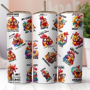 Emballage de gobelet maigre 20 oz poulet drôle png, gobelet coq, dessins de sublimation de poulet idiot, amateur de poulet, vie à la ferme, téléchargement numérique