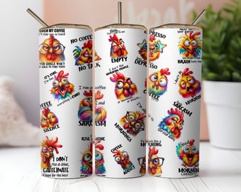 Funny Chicken 20 oz Skinny Tumbler Wrap png, Rooster Tumbler, Silly Chicken Sublimation Designs, Chicken Lover, Farm Life, Digital Download