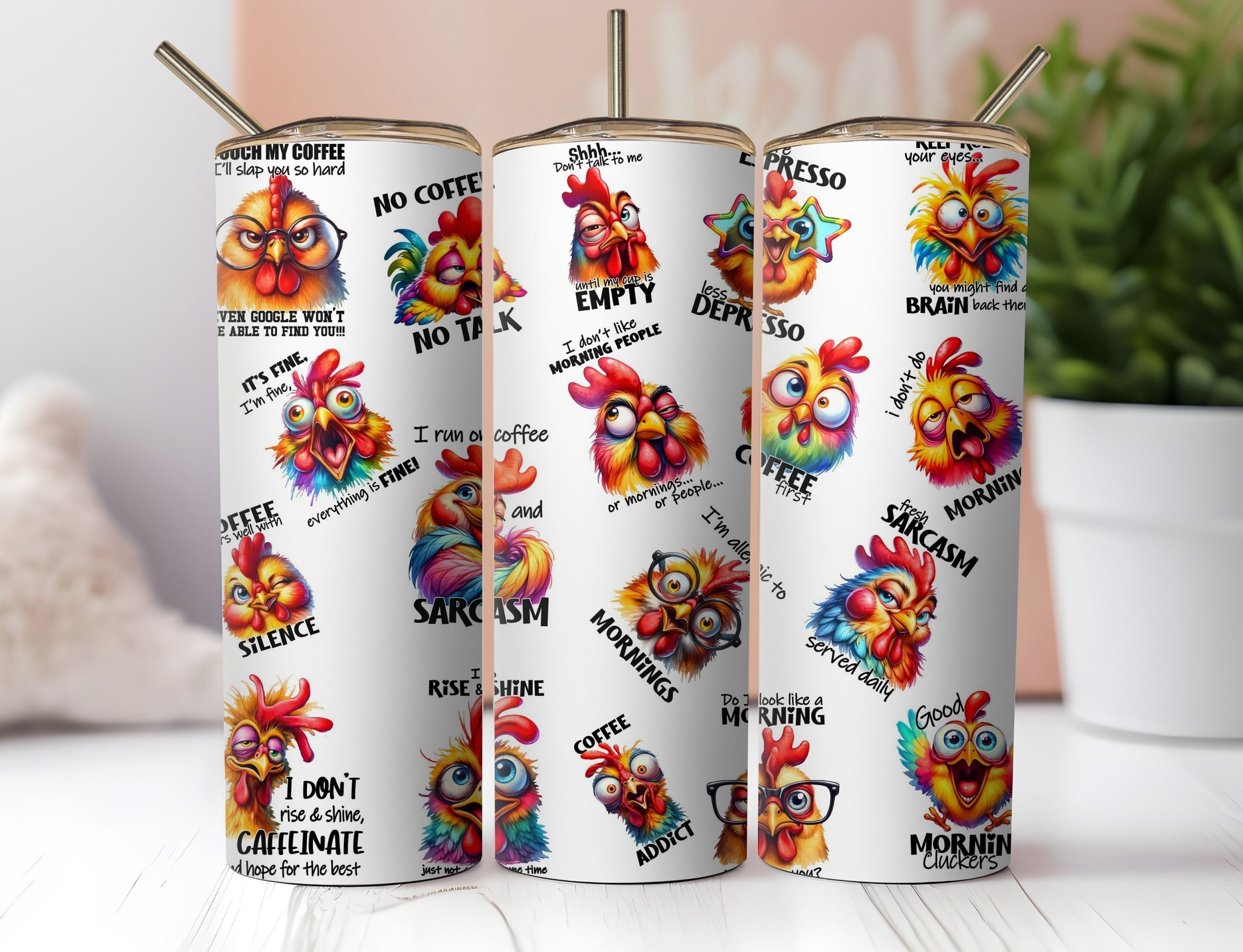 Funny Chicken 20 Oz Skinny Tumbler Wrap Png, Rooster Tumbler, Silly ...