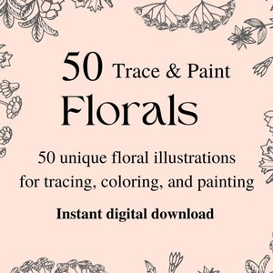 50 disegni stampabili di piante e fiori, illustrazioni botaniche per una pittura ad acquerello accogliente, tracciatura, colorazione digitale da scaricare