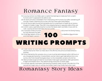 100 Romantasy Writing Prompts, Paranormal Romance Fantasy Stories, Printable Writing Inspiration Ideas