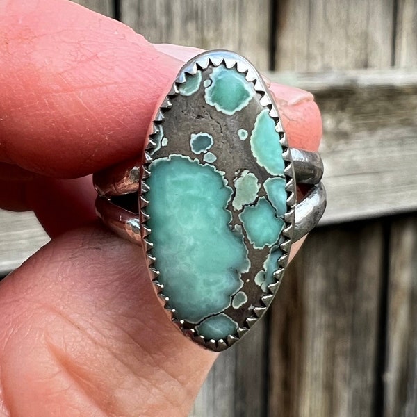 Natural Desert Bloom Variscite  Silver  Ring  size 6