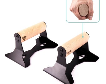 Push-up handles with ergonomic wood handle and steel feet, push-up bars for push-ups, handstand, L-sit