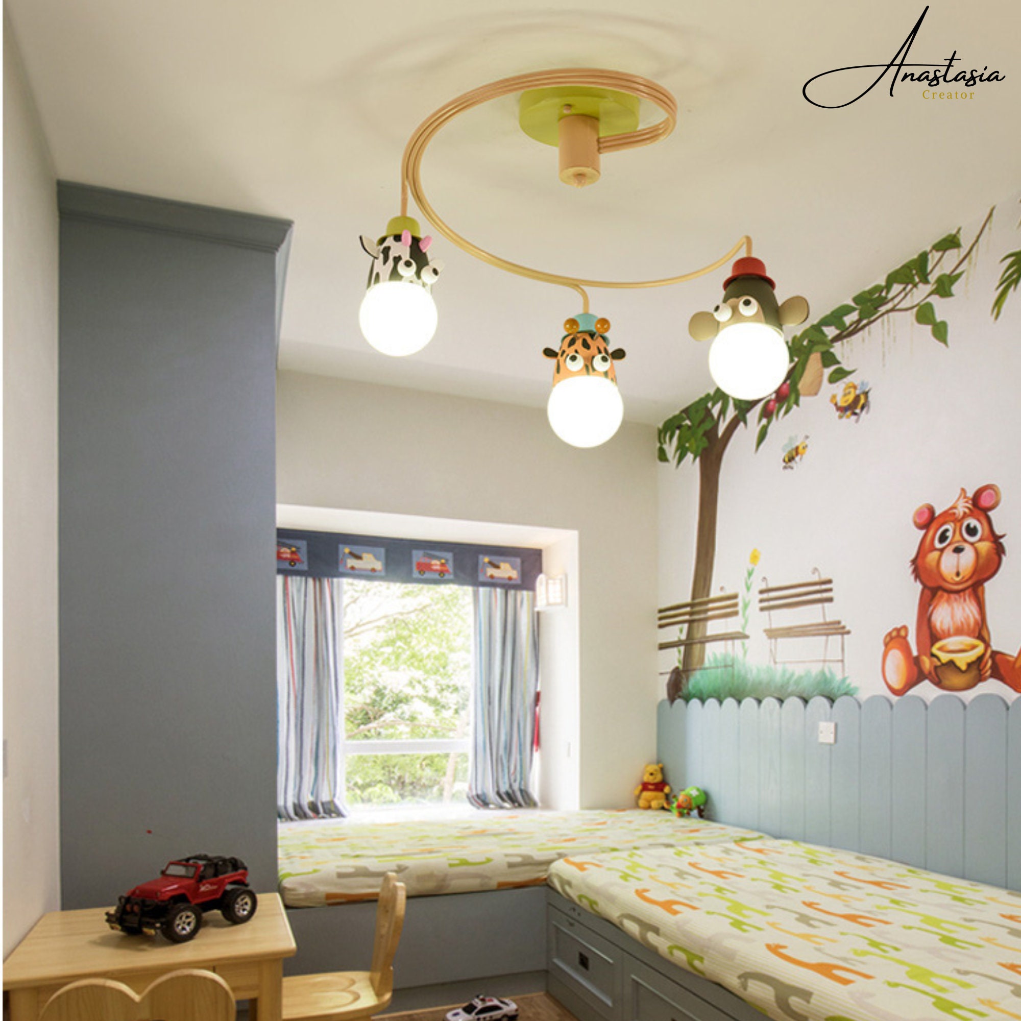 Design Ceiling Lights, Children's Room, Animal Bulbs, Night Lights LED,  Game Room, Natural Imitation Branches, Dining Room, Bedroom, Modern. 