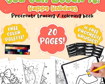 Digital Coloring Book, Procreate Tracing Happy Holidays - Christmas / Procreate workbook, Adult coloring book, iPad Tools