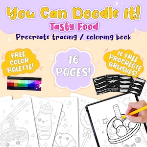 Digital Coloring Book / Procreate Tracing / Coloring book - Tasty Food - Kawaii / Procreate workbook / Adult coloring book / iPad Tools