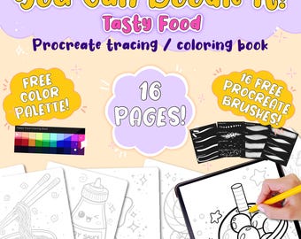 Digital Coloring Book / Procreate Tracing / Coloring book - Tasty Food - Kawaii / Procreate workbook / Adult coloring book / iPad Tools