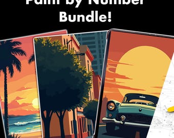 ¡Paquete de 3 dibujos para pintar por números! Dibujos para colorear con ilustraciones retro para adultos y niños, para Procreate. Dibujos para pintar por números imprimibles, descarga digital.
