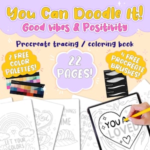 Procreate Tracing / Coloring book - Good Vibes & Positivity / Lettering / Procreate workbook / Digital tracing coloring for mindfulness