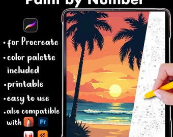 Paint by Number for Adults & Kids - Beach Retro Art Style, iPad Procreate Coloring Page, Printable Paint by Numbers, digital download