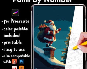 Cozy Christmas Santa Paint by Number for Adults & Kids, iPad Procreate Coloring Page, Printable Paint by Numbers, digital download