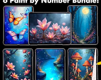 6 Paint by Number Coloring Pages BUNDLE | Fantasy Digital Coloring for Procreate, PNG & SVG, digital download