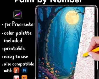 Magic Forest Paint by Number Coloring Page | Fantasy Digital Coloring for Procreate, PNG & SVG, digital download