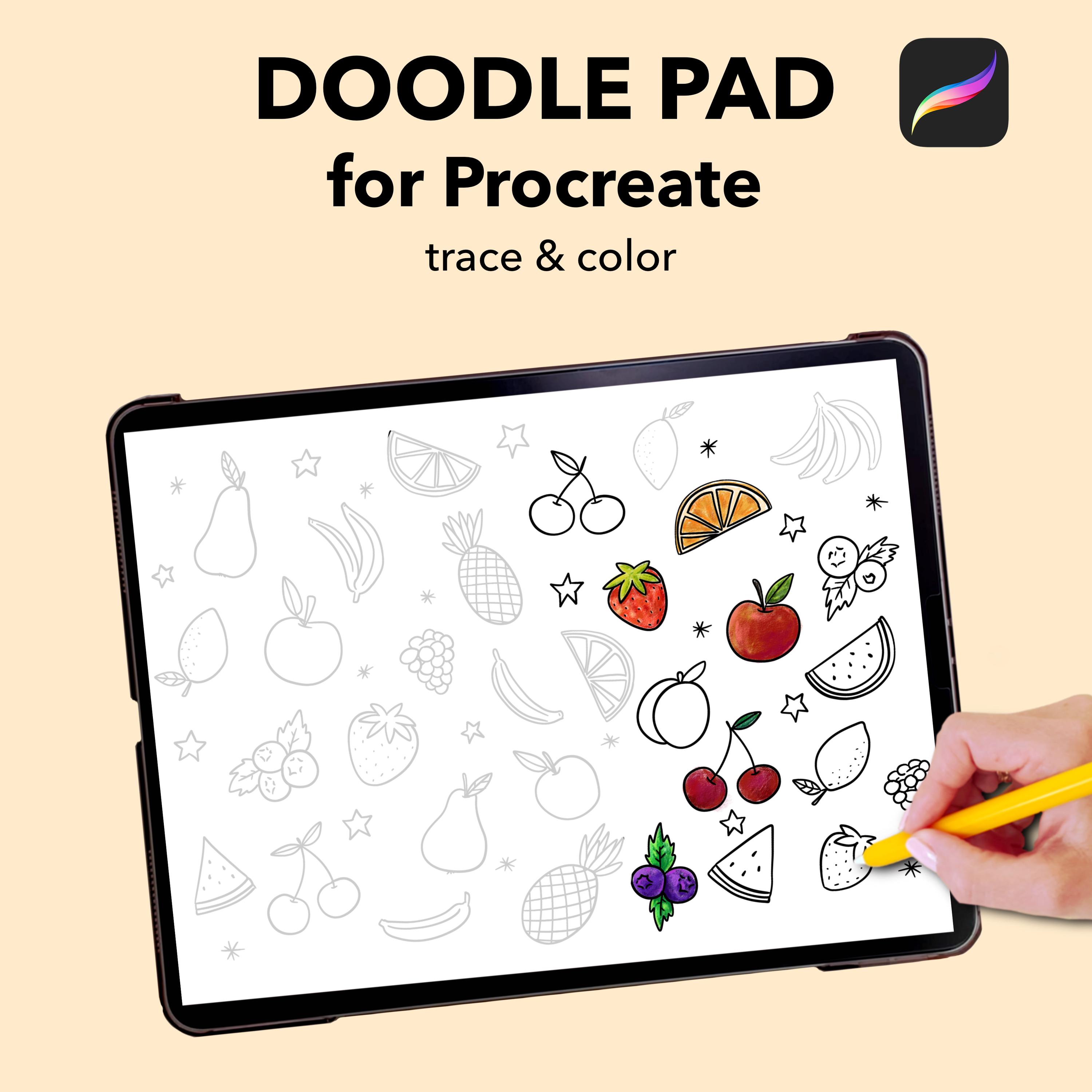 Procreate Doodle Pad: Trazado y Coloreo de Frutas de Verano | Descarga Digital + Paleta