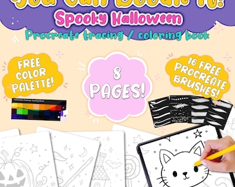 Digital Coloring Book / Procreate Tracing / Coloring book - Halloween / Procreate workbook / Adult coloring book / iPad Tools