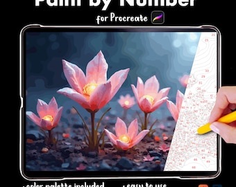 Magic Flowers Paint by Number Coloring Page | Fantasy Digital Coloring for Procreate, PNG & SVG, digital download