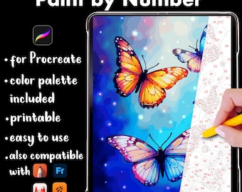 Magic Butterflies Paint by Number Coloring Page | Fantasy Digital Coloring for Procreate, PNG & SVG, digital download