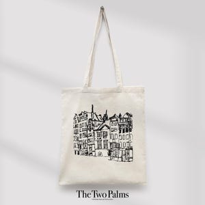 Vintage Amsterdam Sketch Tote Bag, Natural Canvas, Eco-Friendly Reusable Bag, Sustainable Art Print
