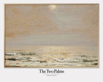 Sunset Seascape Oil Painting Print, Vintage Wall Art, Printable Digital Download