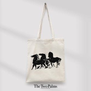 Vintage Horses Sketch Tote Bag, Natural Canvas, Eco-Friendly Reusable Bag, Sustainable Art Print