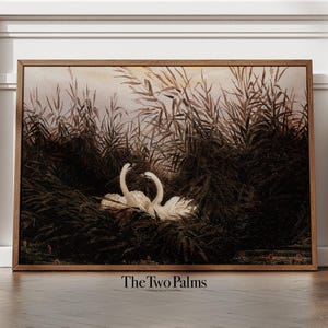 Vintage Swans Oil Painting, Wall Art Print, Farmhouse Decor, Printable Digital Download