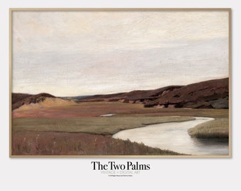 River Landscape Oil Painting, Vintage Wall Art Print , Digital Download