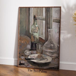 Wine Still Life Oil Painting Print, Vintage Wall Art, Printable Digital Download