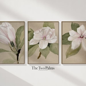 Set of 3 Vintage Magnolia Illustrations, Printable Gallery Wall Art, Floral Decor, Botanical Artwork, PRINTABLE Download