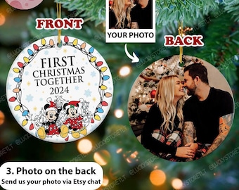 Personalized Couples Ceramic Christmas Ornament,  Christmas Double Sided Photo Ornament, Custom Photo Engagement Ornament, Wedding Ornament