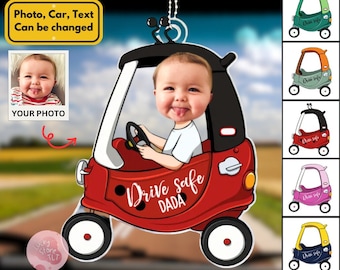 Adorno fotográfico personalizado para coche, colgante para coche "Conduce con cuidado, papá", decoración para coche, regalo para papá, adorno para coche, regalos para papá