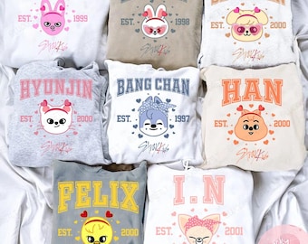 Valentine Stray Kids Member Group Hoodie, SKZOO Characters Tee, Stray Kids World Tour 2025 Tee, Bang Chan Sweatshirt, Han,Changbin, Hyunjins