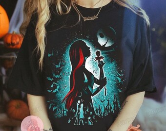 Retro Nacht vor Weihnachten Sally Porträt Shirts, gruselige Saison T-Shirt, Disneyland Halloween Party 2024 Geschenk Shirt, Disney Jack und Sally Tee