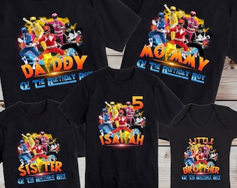 Camisas de cumpleaños de superhéroes personalizadas, camisa de cumpleaños familiar personalizada, regalo de cumpleaños de niño Power Ranger, regalo de fiesta de cumpleaños a juego en grupo