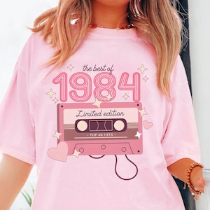 Retro 1984 Birthday Shirt, 40th Birthday Shirt, 80&#39;s Hits, Women&#39;s 40th Birthday Shirt, 40th Birthday Gift for Her, 40th Anniversary Shirt