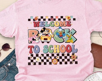 Maglietta per maestra, maglietta bentornata a scuola, primo giorno di scuola, magliette per gruppo Ritorno a scuola, maglietta per maestra d’asilo, Topolino e amici